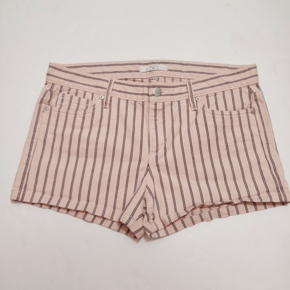LOFT Blush Pink Stripe Denim Shorts 8